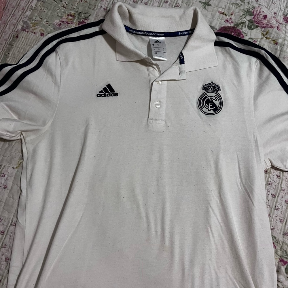 Adidas Real Madrid Vintage White Polo with Navy Emblem